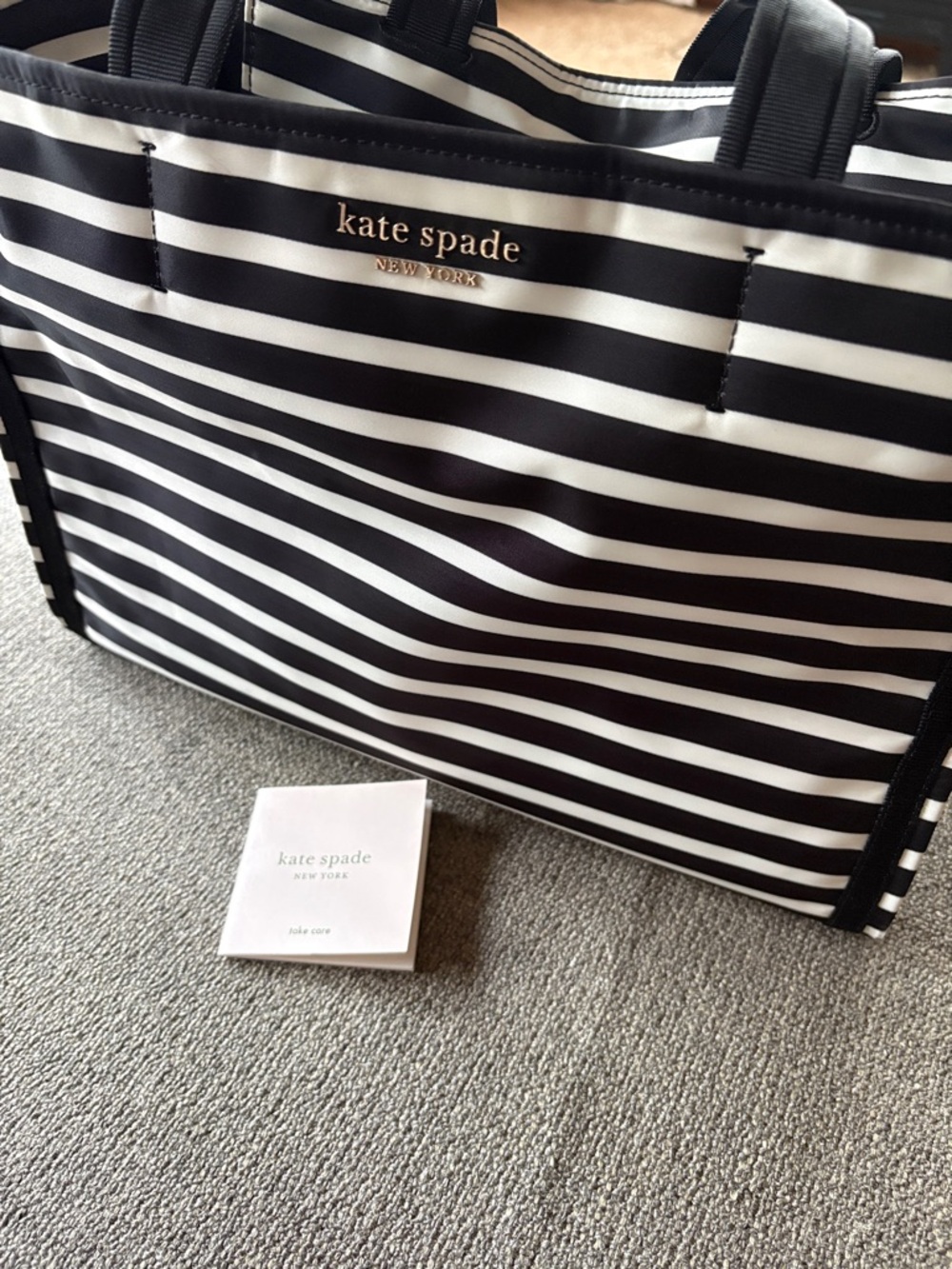 KATE SPADE Black & White Stripes Tote Book Laptop Work Utility Bag EUC